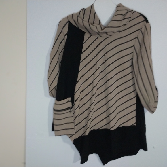 Ali Miles Beige and Black Striped Cowl Neck Sweater - Picture 1 of 13